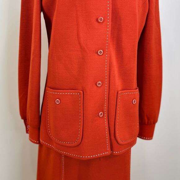 Vintage 70s Butte Knit Dress Set Red Preppy Modest - Picture 5 of 15